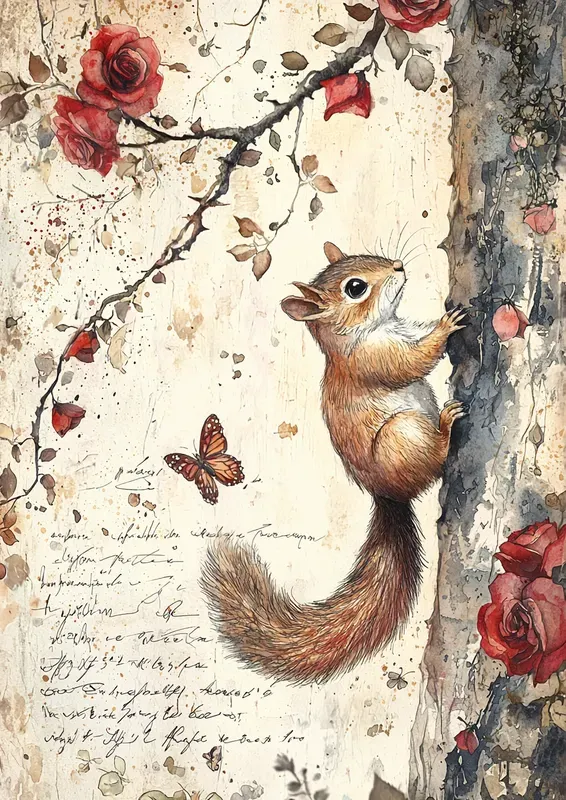 Red Themed Watercolor Junk Journal Art