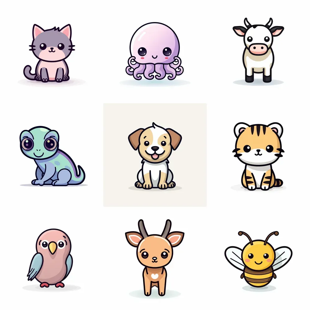 Cute Thickline Animal Cliparts