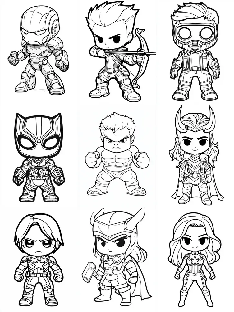 Kawaii Superhero Characters For Coloring