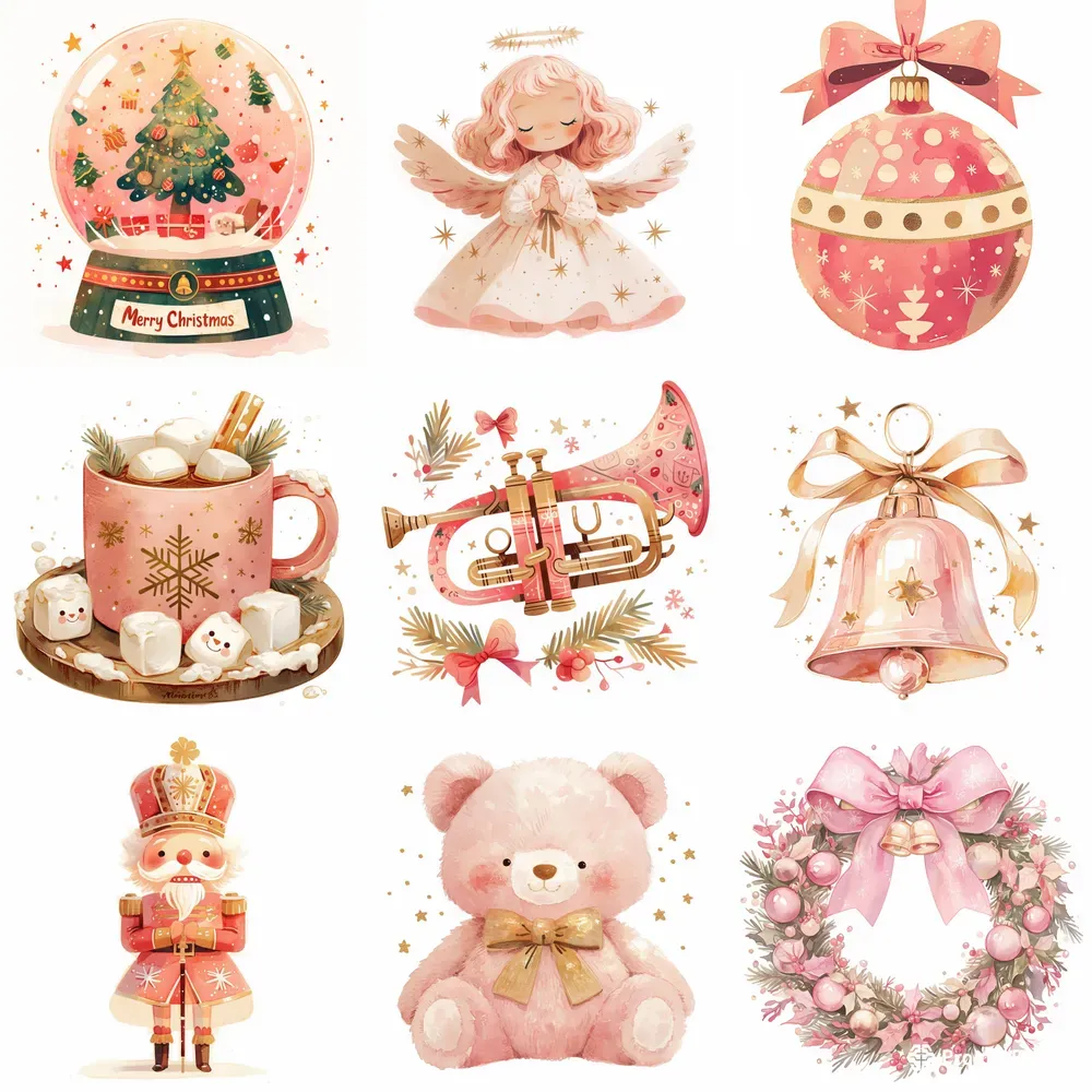 Minimal Kawaii Pink Christmas Clip Art