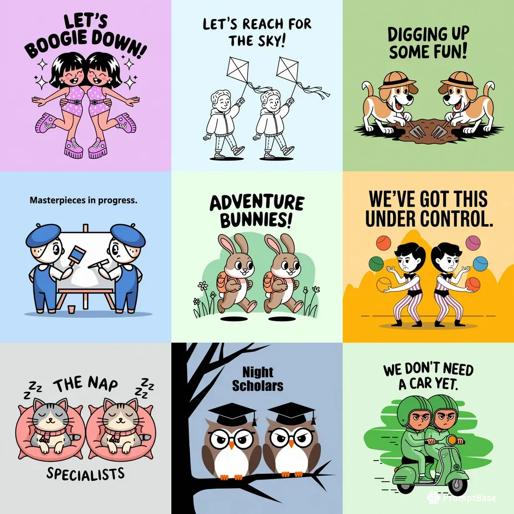 Twin Mischief Illustrations With Text