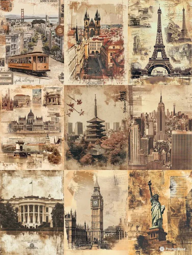 Vintage Collage Travel Posters Wall Art