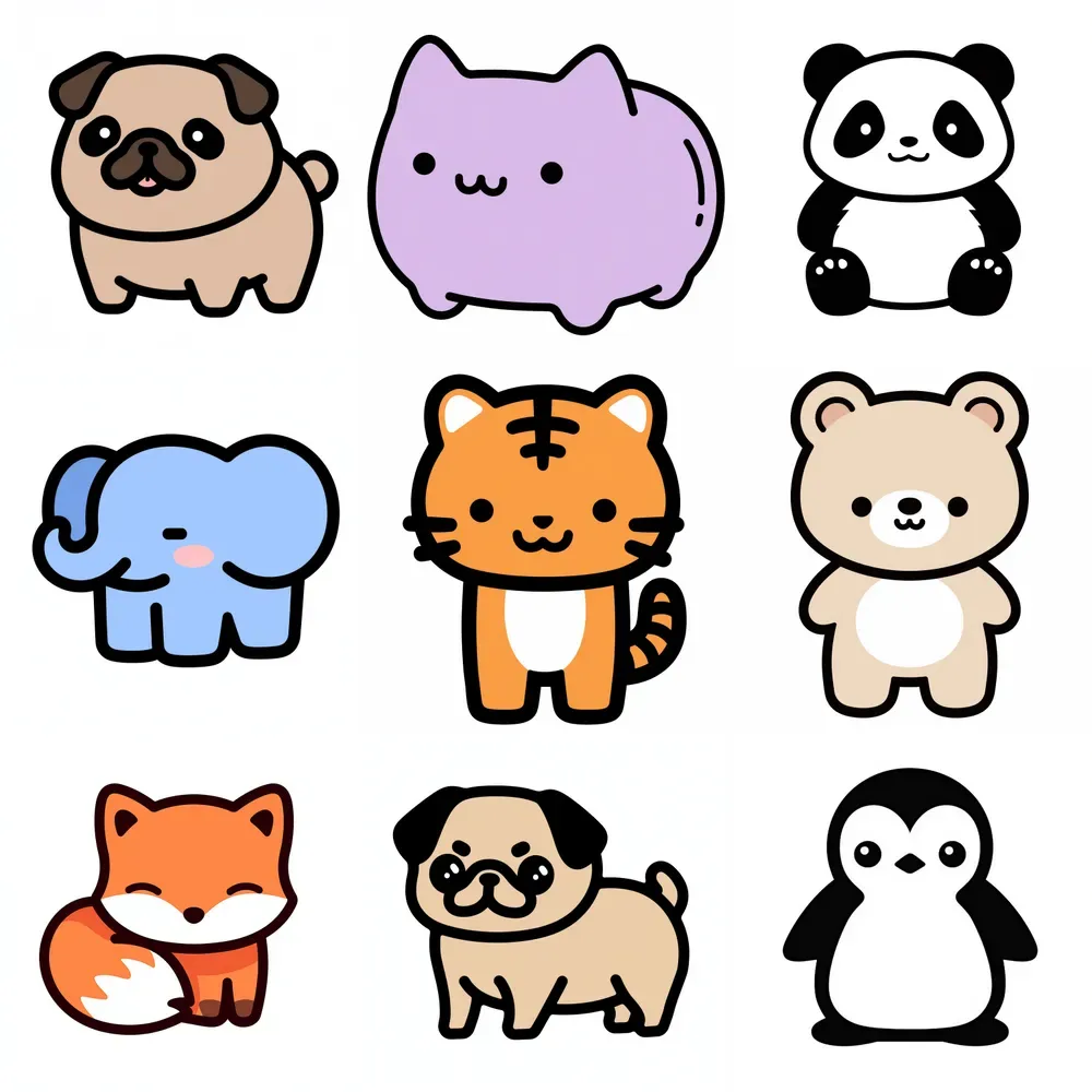 Cute Lineal Kawaii Animal Icon Stickers