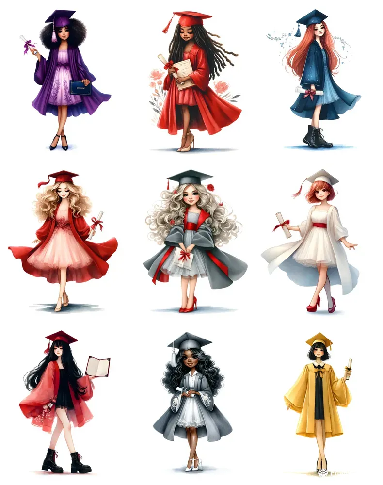 Graduation Girls Watercolor Clipart