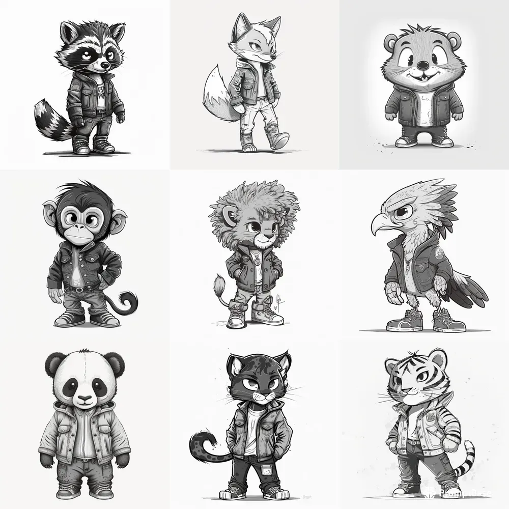 Cartoon Animals Black And Whites