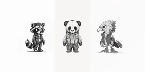 Cartoon Animals Black And Whites generated by midjourney