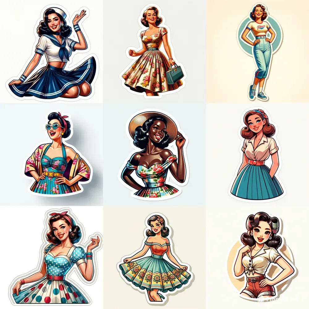Retro Fashion Pinup Girl Stickers