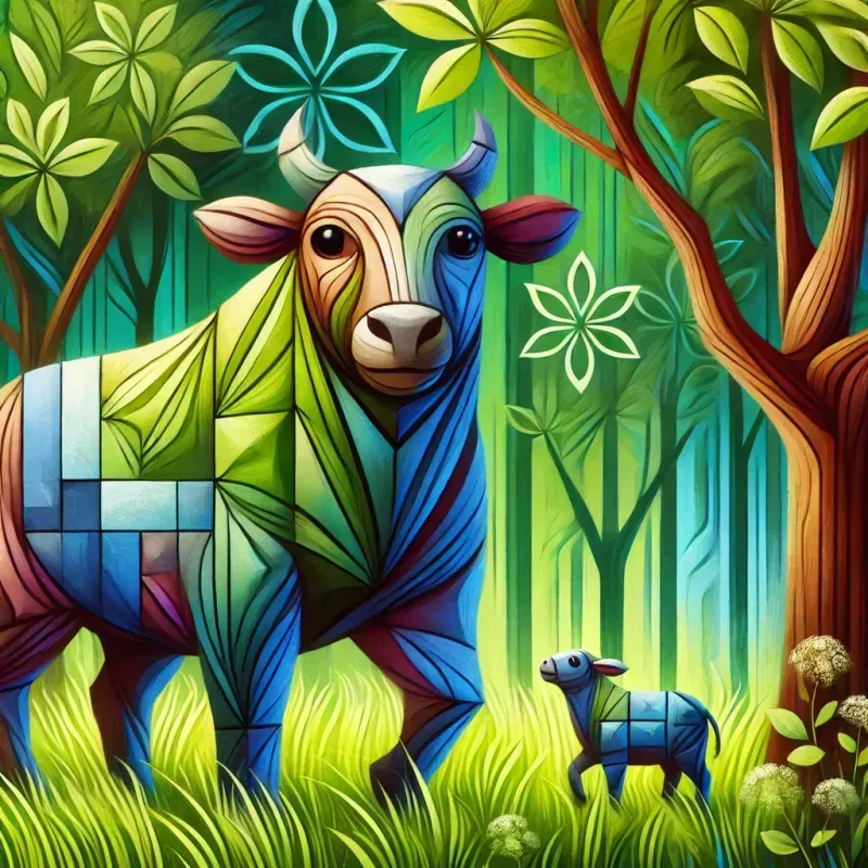 Enchanted Cubist Animals In Dreamy Greens