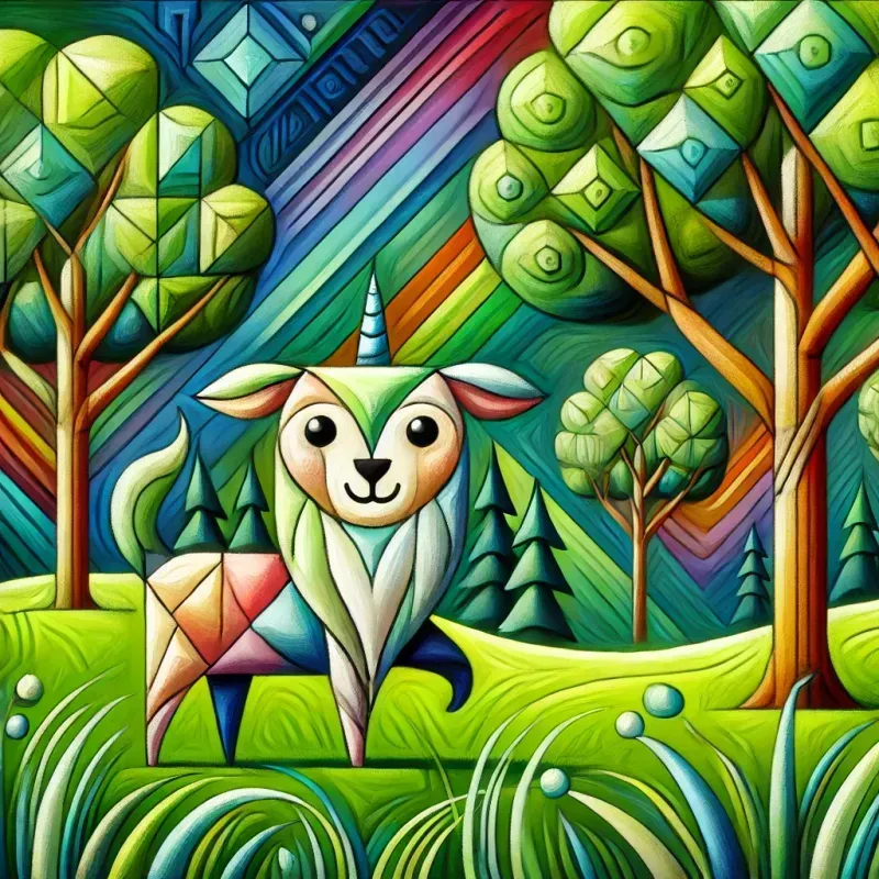 Enchanted Cubist Animals In Dreamy Greens