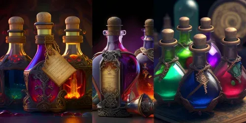 Glowing Potion Bottles generated by midjourney