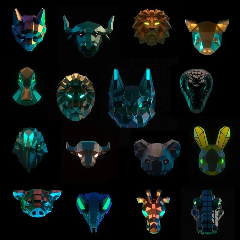 Neon Voxel Animal Logos