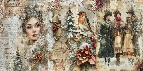 Christmas Junk Journal Ephemera Pages generated by midjourney