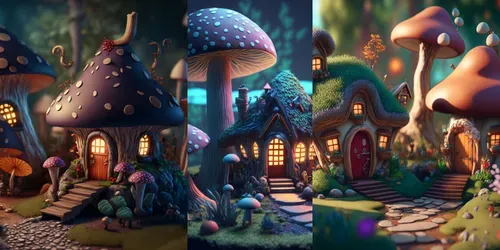 Tiny Mushroom Houses generated by midjourney