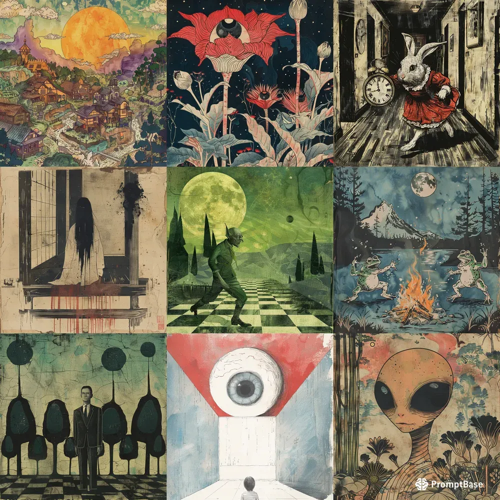 Ukiyoe Influenced Surreal Fresques