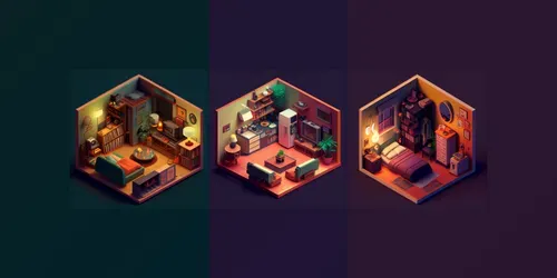 Isometric Home Spaces 3D generated by midjourney