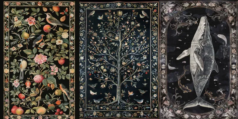 Black Vibrant Medieval Tapestry Fantasies generated by undefined