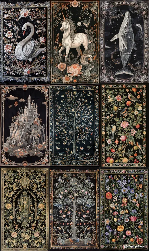 Black Vibrant Medieval Tapestry Fantasies