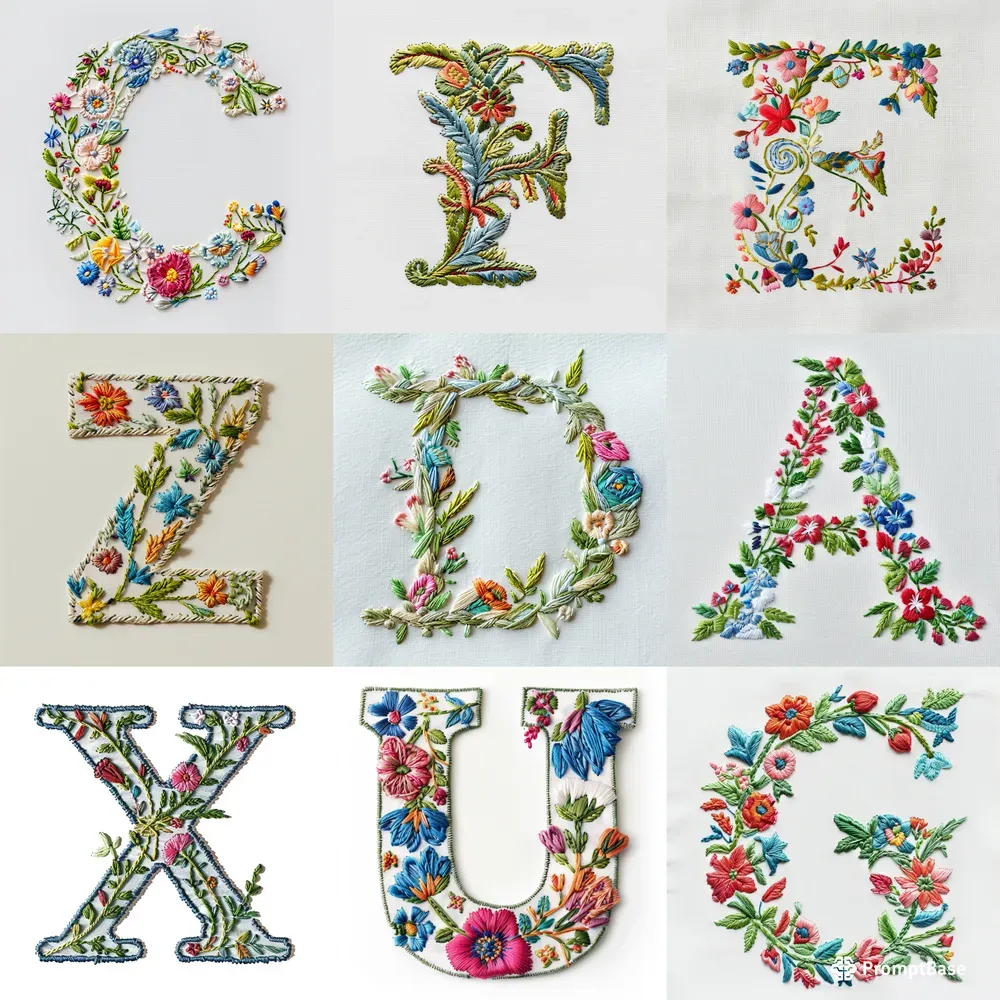 Cottagecore Embroidery Alphabet Letters