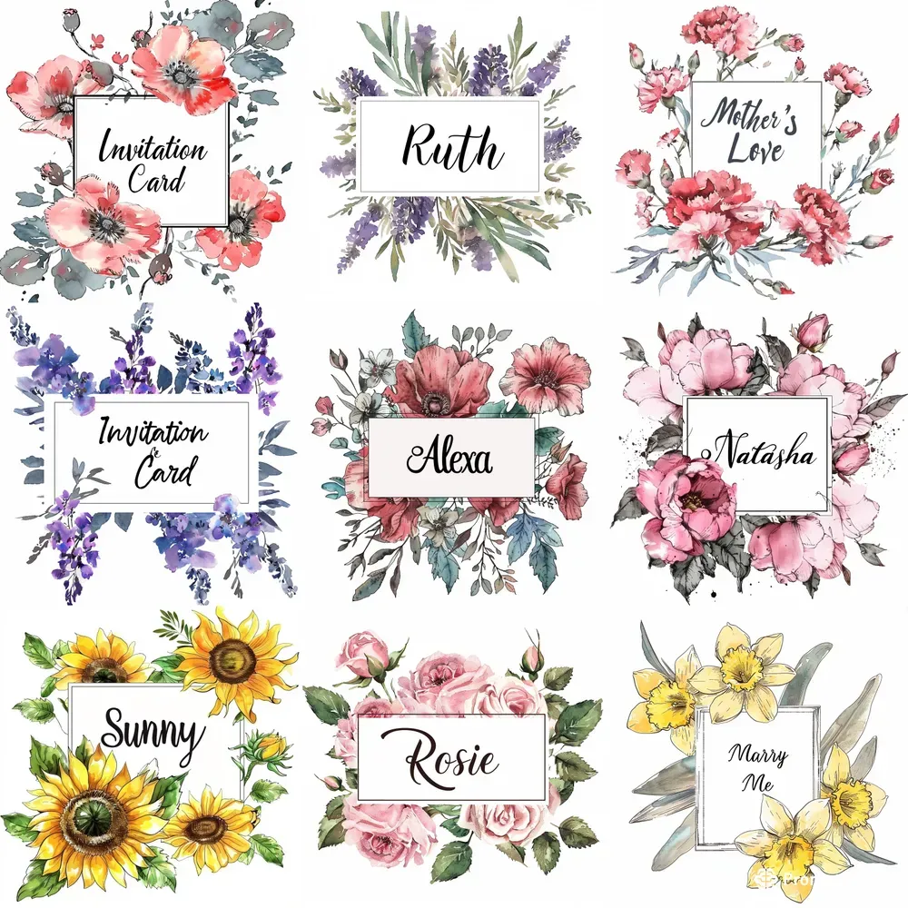 Watercolor Flower Wreaths With Texts