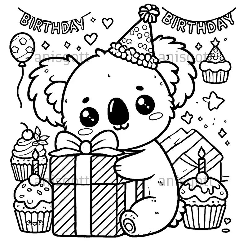 Cute Birthday Animals Coloring Pages