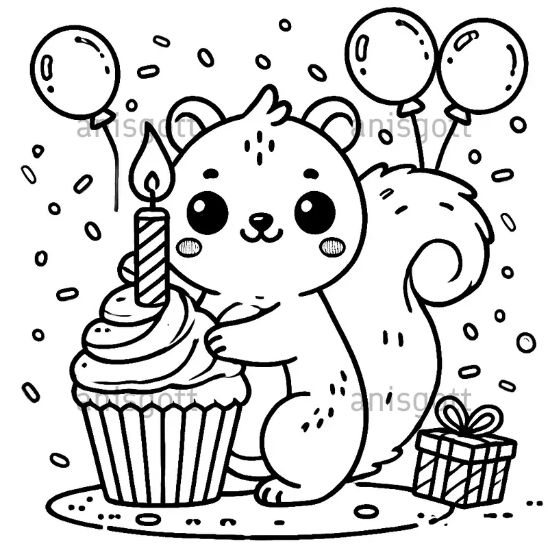 Cute Birthday Animals Coloring Pages