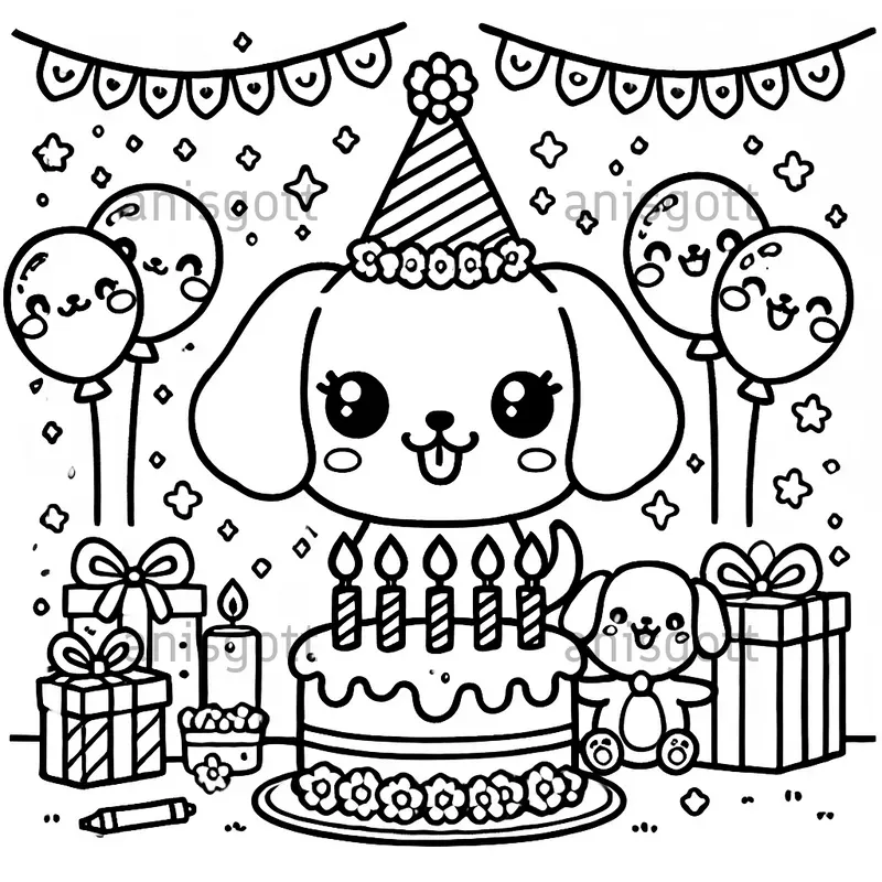 Cute Birthday Animals Coloring Pages
