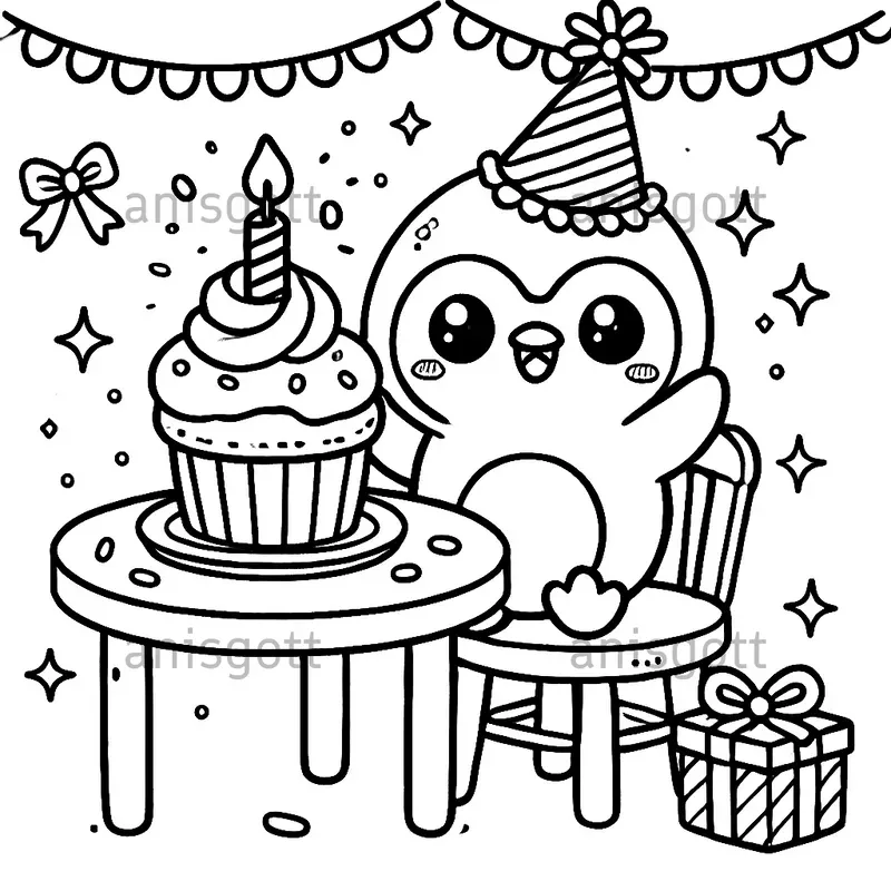 Cute Birthday Animals Coloring Pages