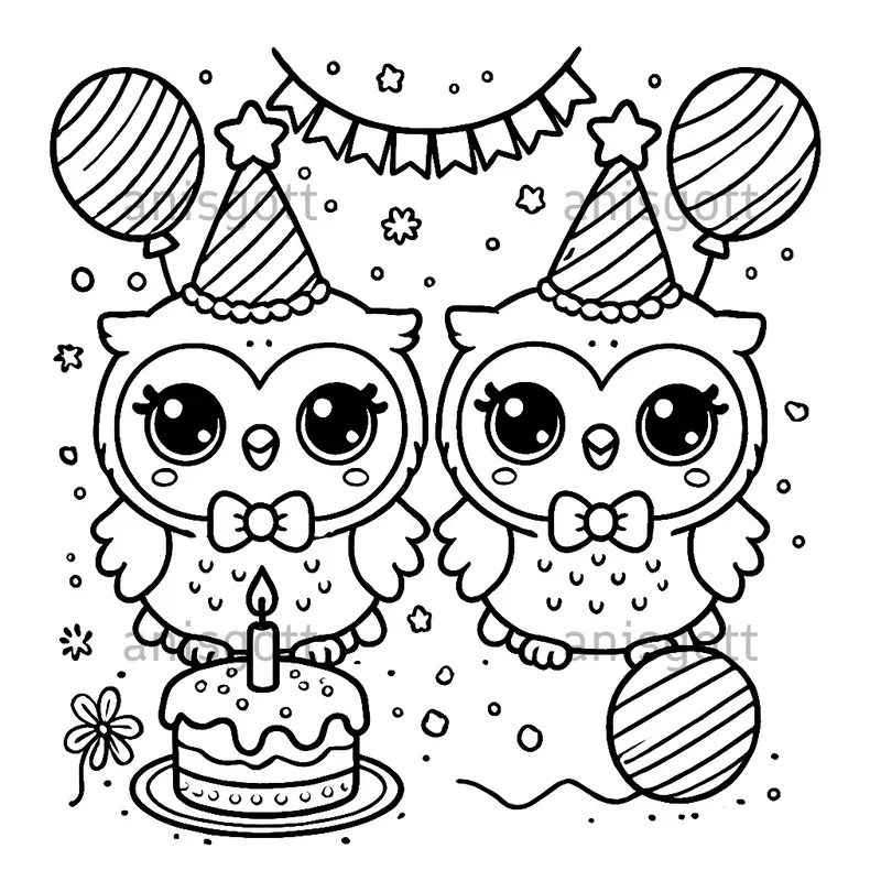 Cute Birthday Animals Coloring Pages