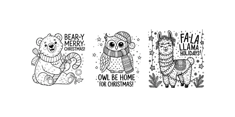 Festive Christmas Animals Coloring Pages generated by undefined