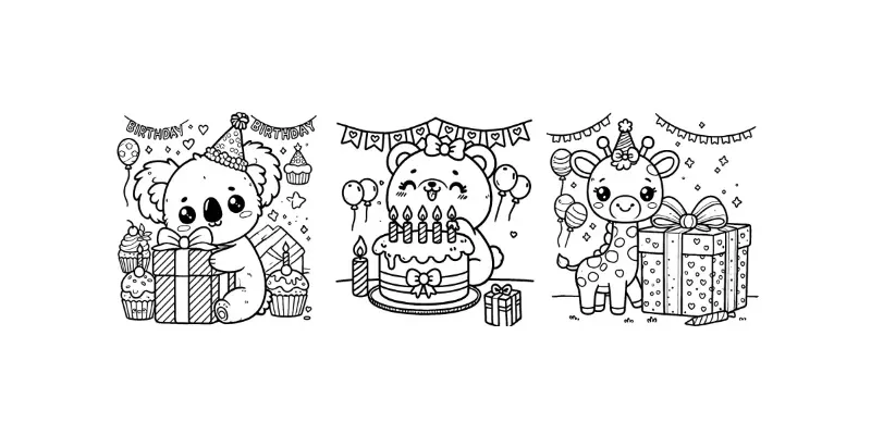 Cute Birthday Animals Coloring Pages generated by undefined