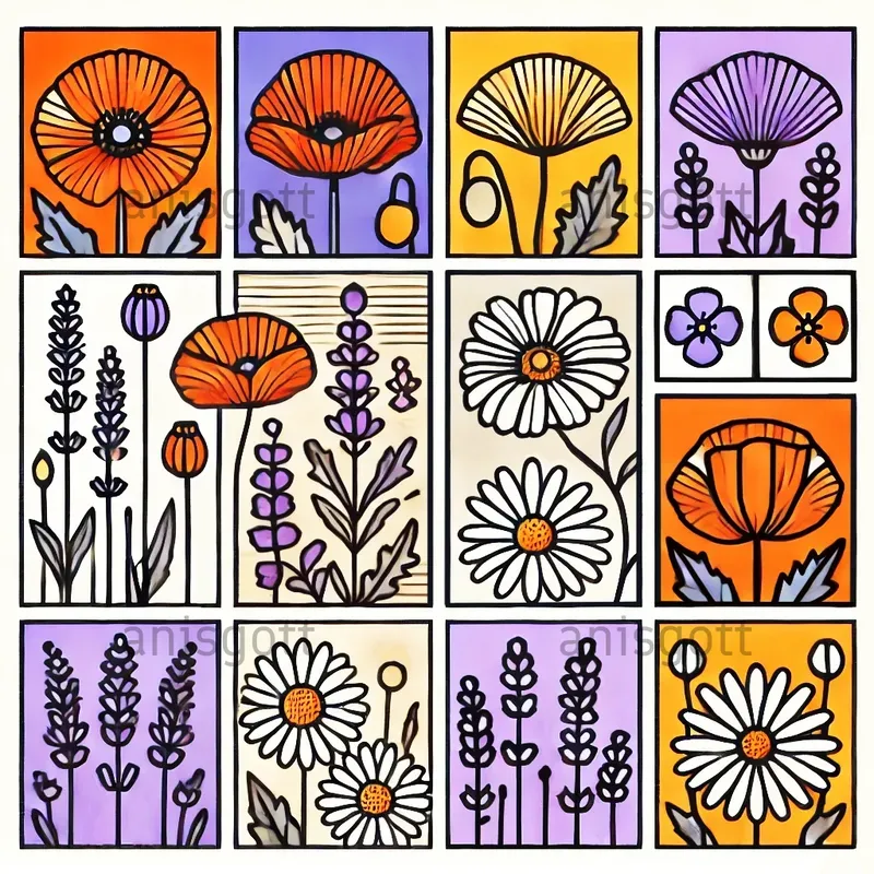 Vibrant Patchwork Line Art Designs