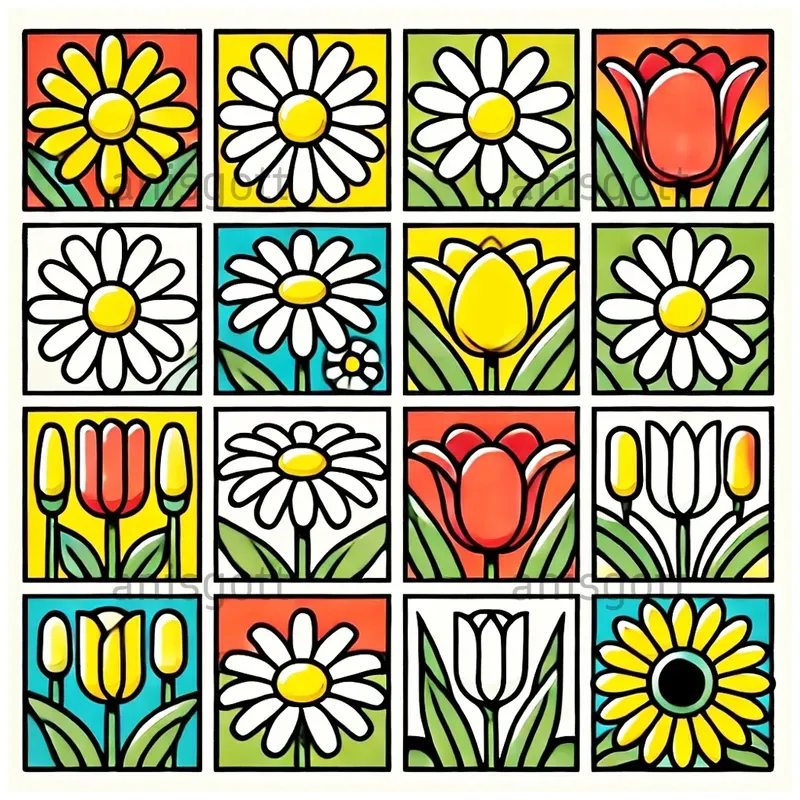 Vibrant Patchwork Line Art Designs