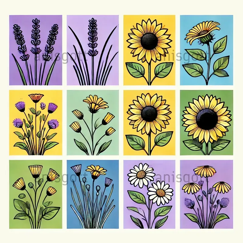 Vibrant Patchwork Line Art Designs