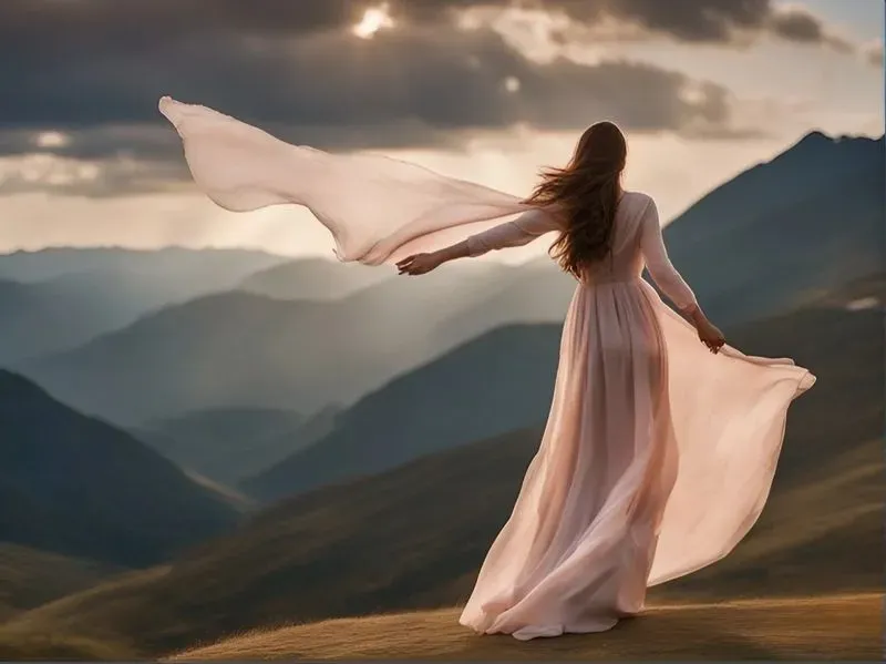 Photorealistic Long Dresses On Wind