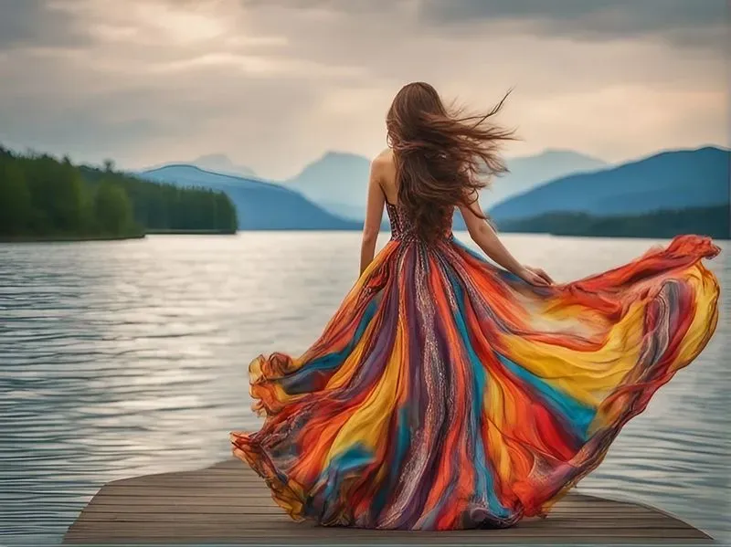 Photorealistic Long Dresses On Wind