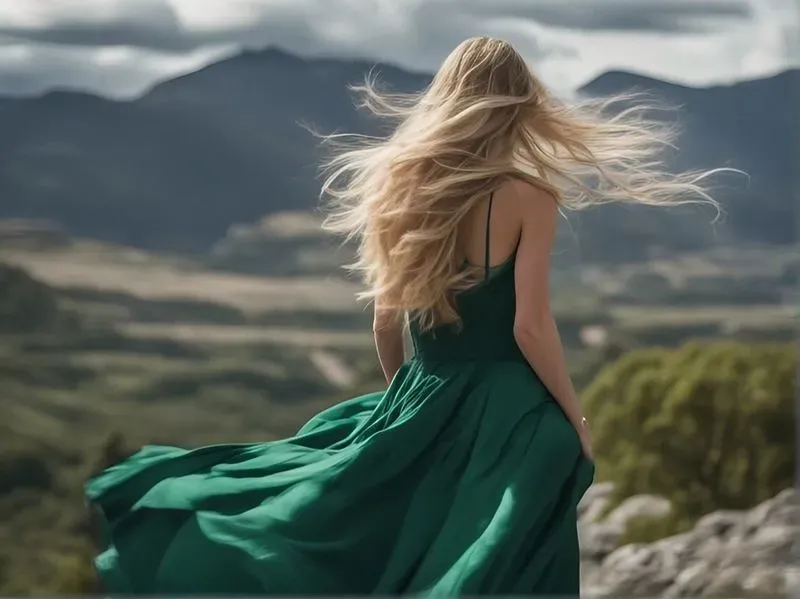 Photorealistic Long Dresses On Wind