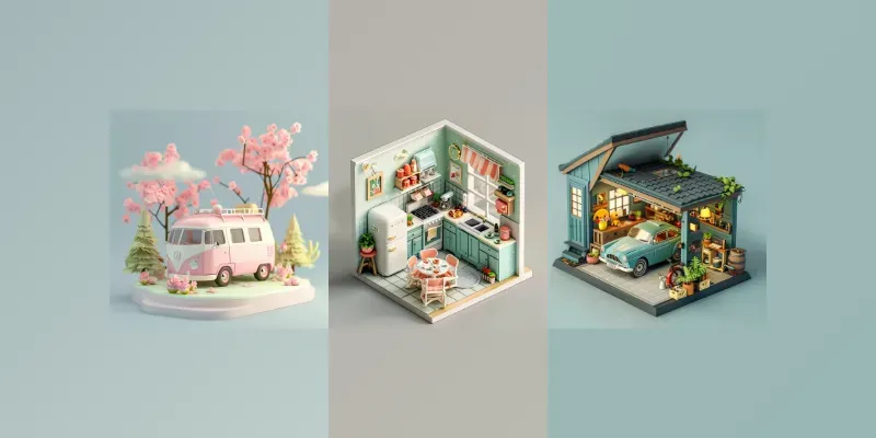 Cute 3D Isometric Rooms Environments generated by undefined