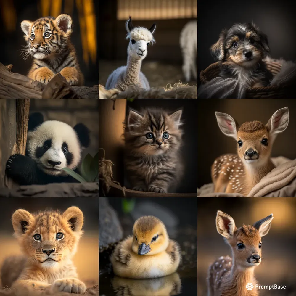 Cute Realistic Baby Animals Looking