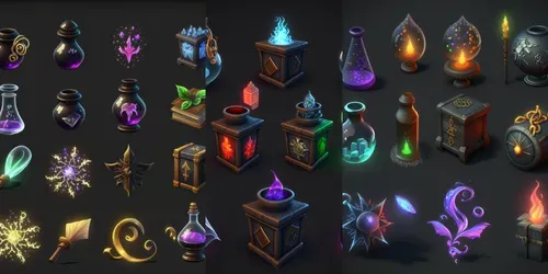 Magical Rpg Alchemy Icons generated by midjourney