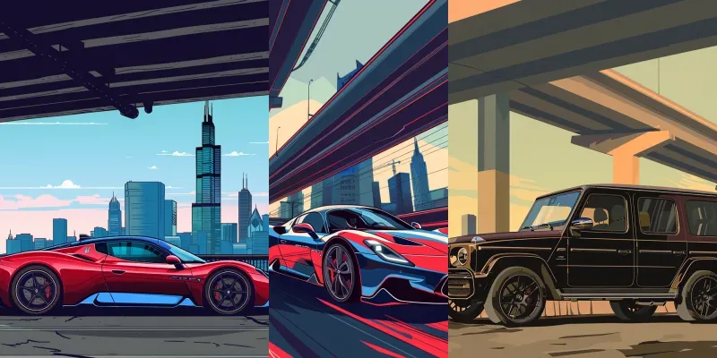 Minimal Cartoon Style Cars Pictures generated by undefined