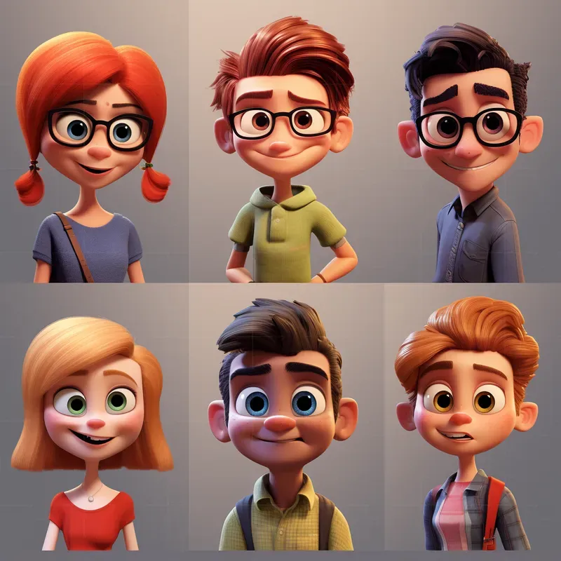 Cartoon Characters In The Pixar Style