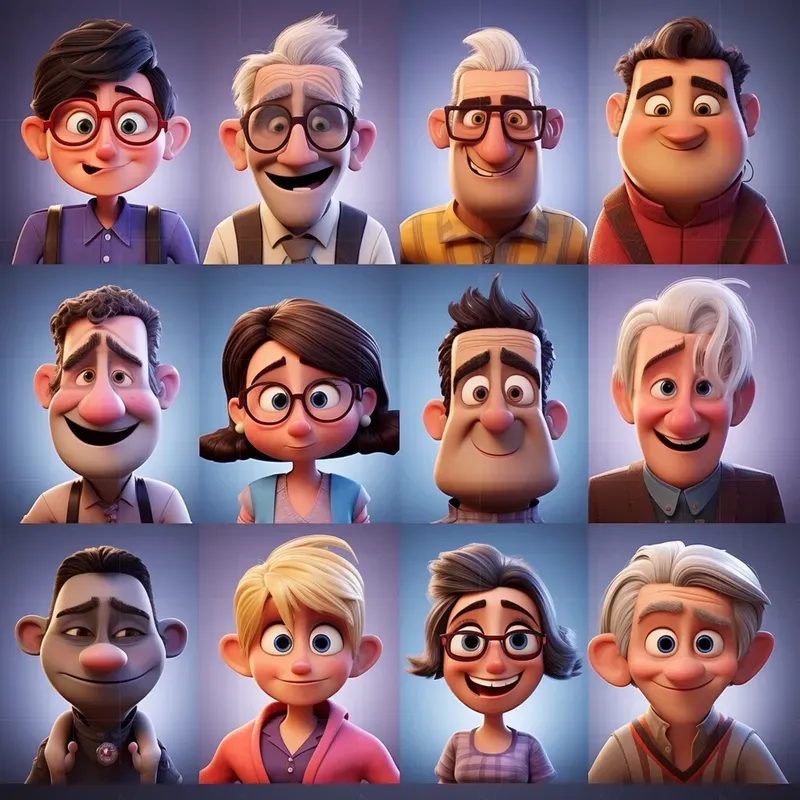 Cartoon Characters In The Pixar Style