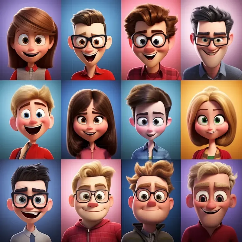 Cartoon Characters In The Pixar Style