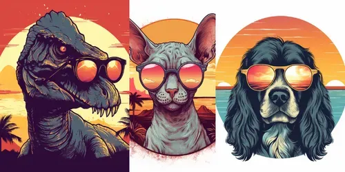 Cool Retro Sunset Animals With Sunglasses generated by midjourney
