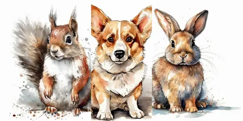 Watercolor Animals White Bgs generated by midjourney