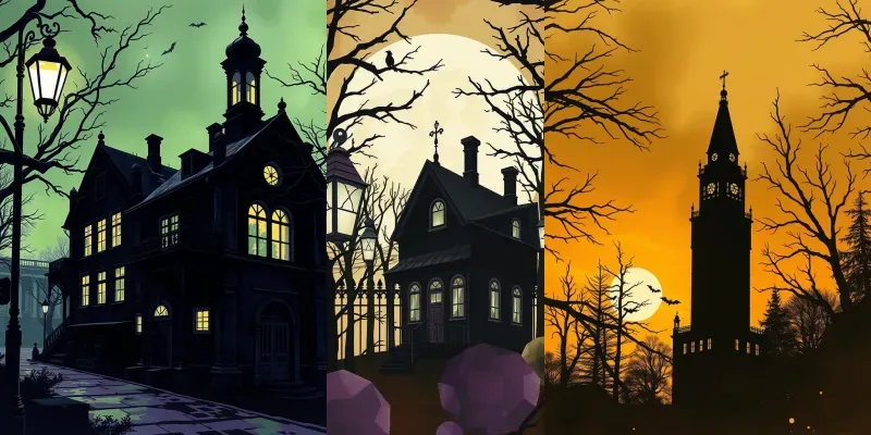 Silhouett Art Hidden Haunted Buildings generated by undefined
