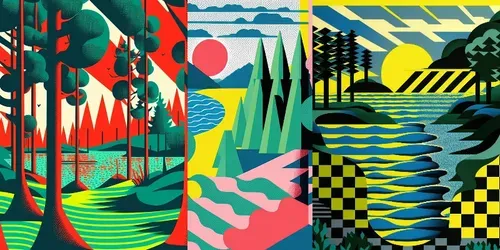 Vividly Colourful Flat Scenes generated by midjourney