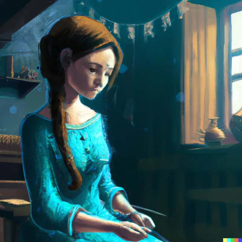 Woman Knitting By A Window