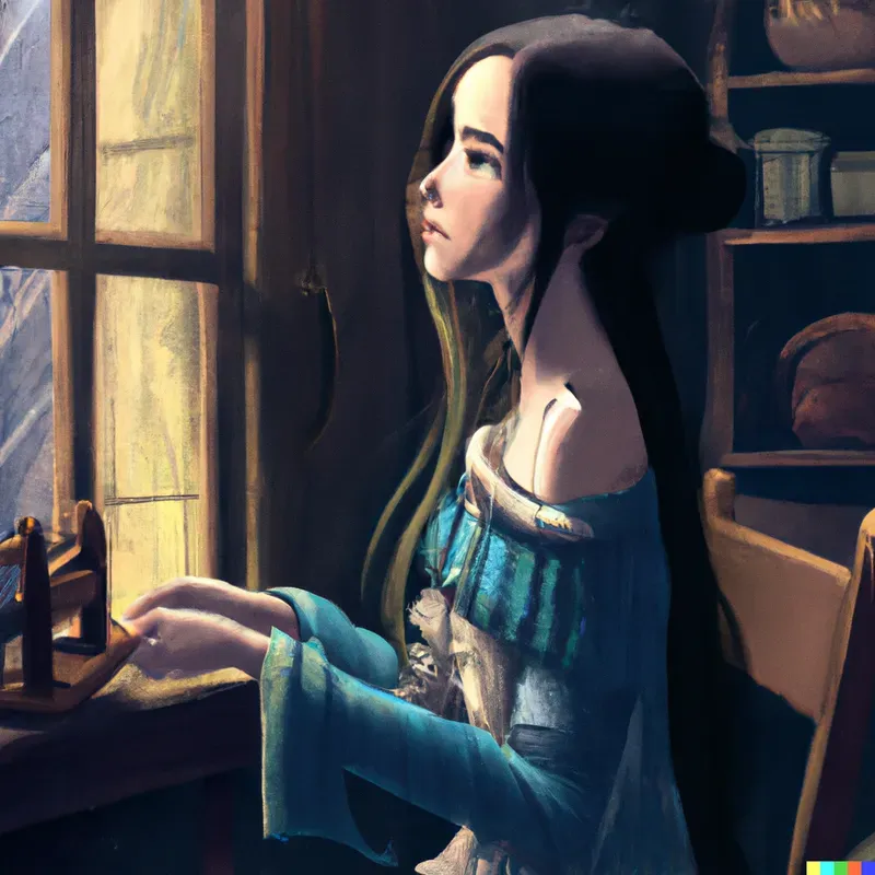 Woman Knitting By A Window