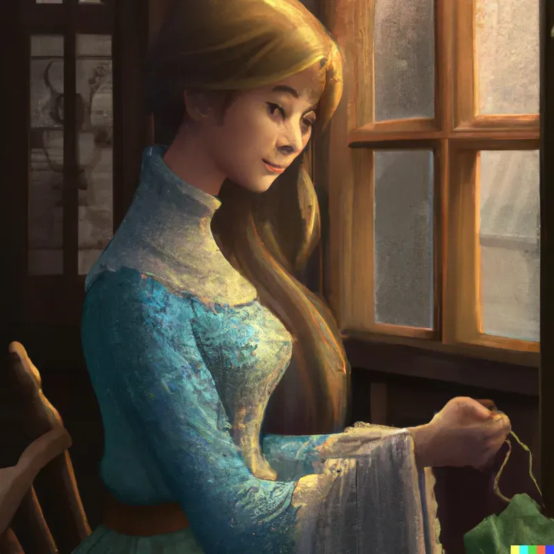 Woman Knitting By A Window